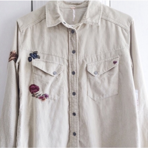 Free People Harley Embroidered Corduroy Shirt - Picture 2 of 7